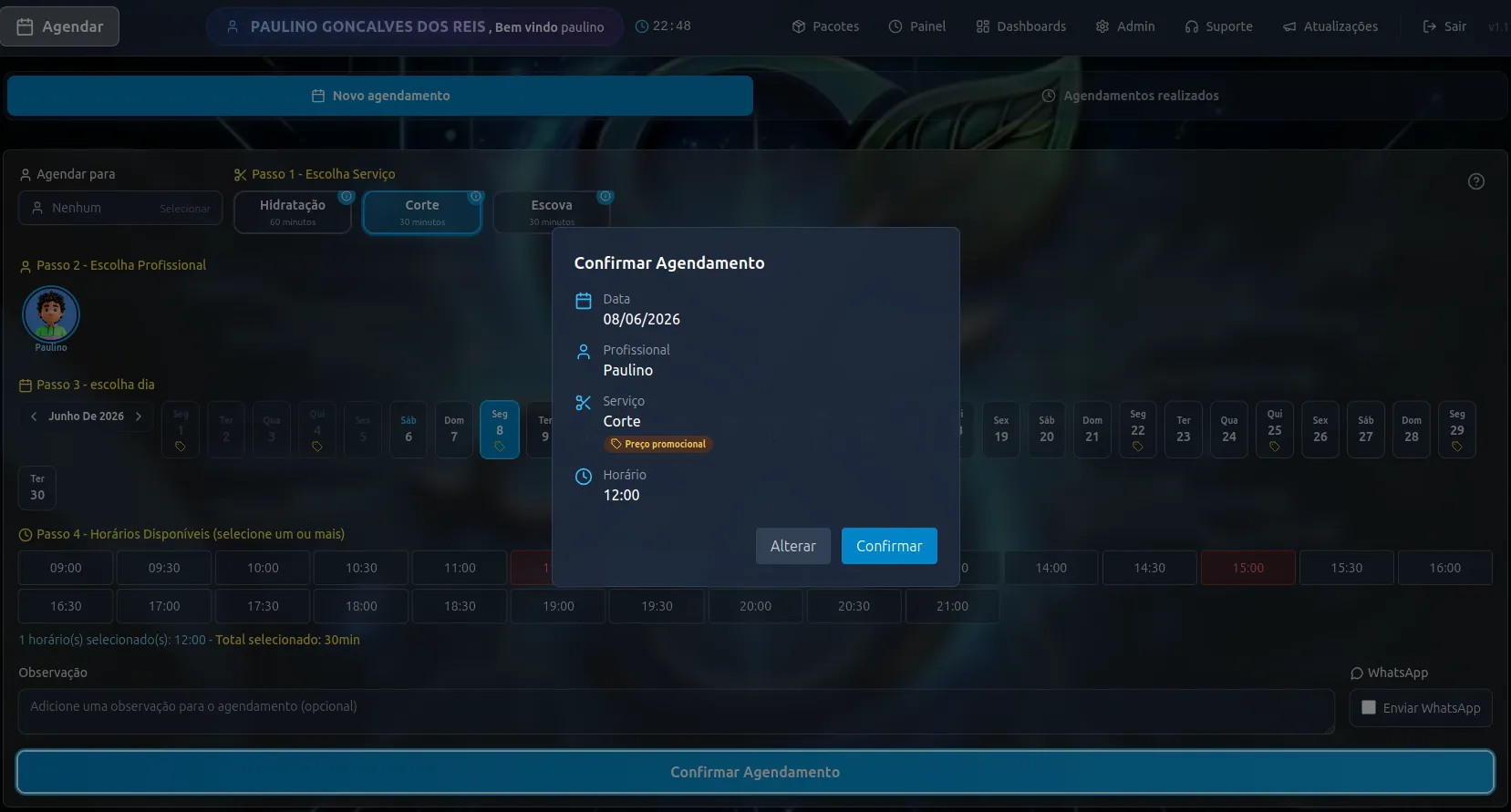 Novo agendamento com preço promocional no SmartSalão